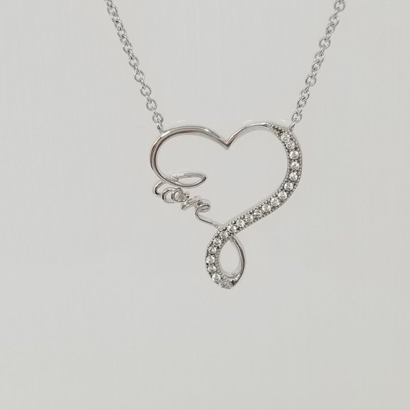Necklace Pendant Sterling Silver 925-CZ Heart Love - Picture 5 of 6